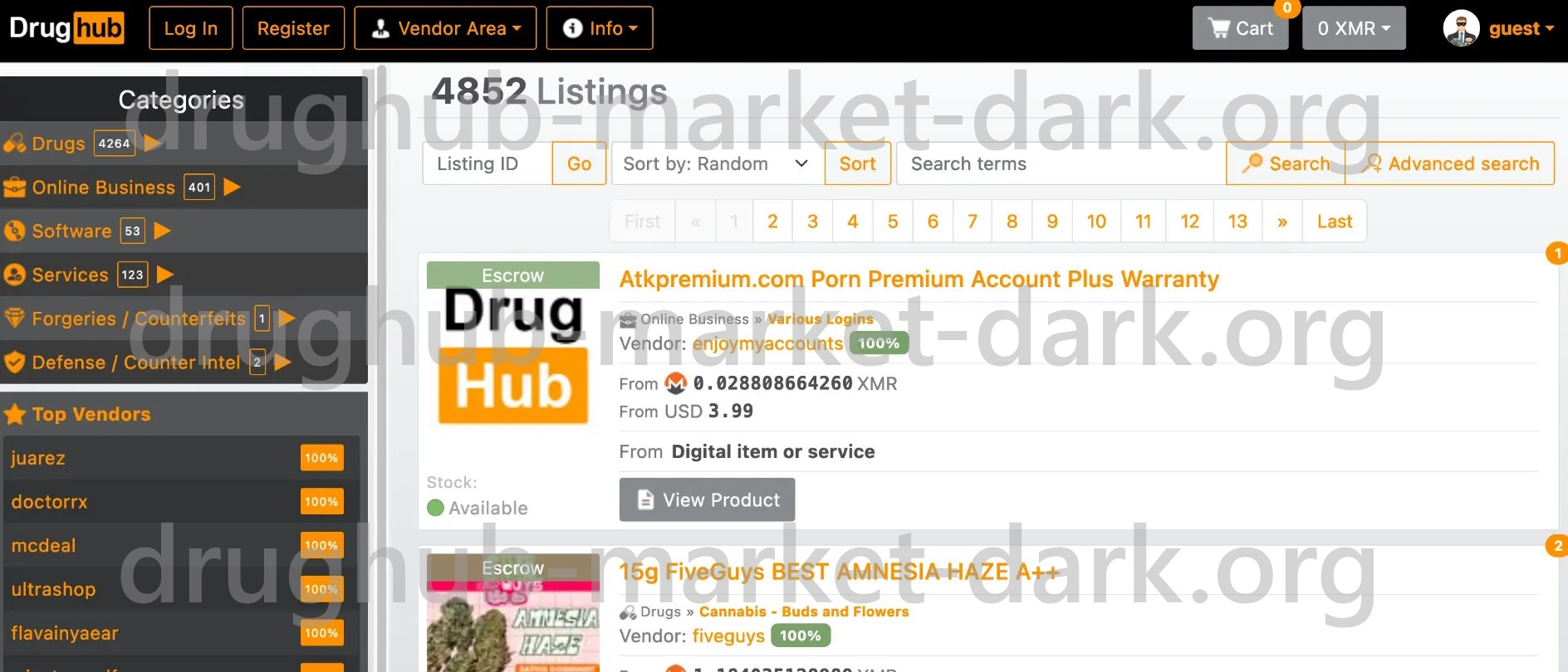 DrugHub darknet market listing - research sample