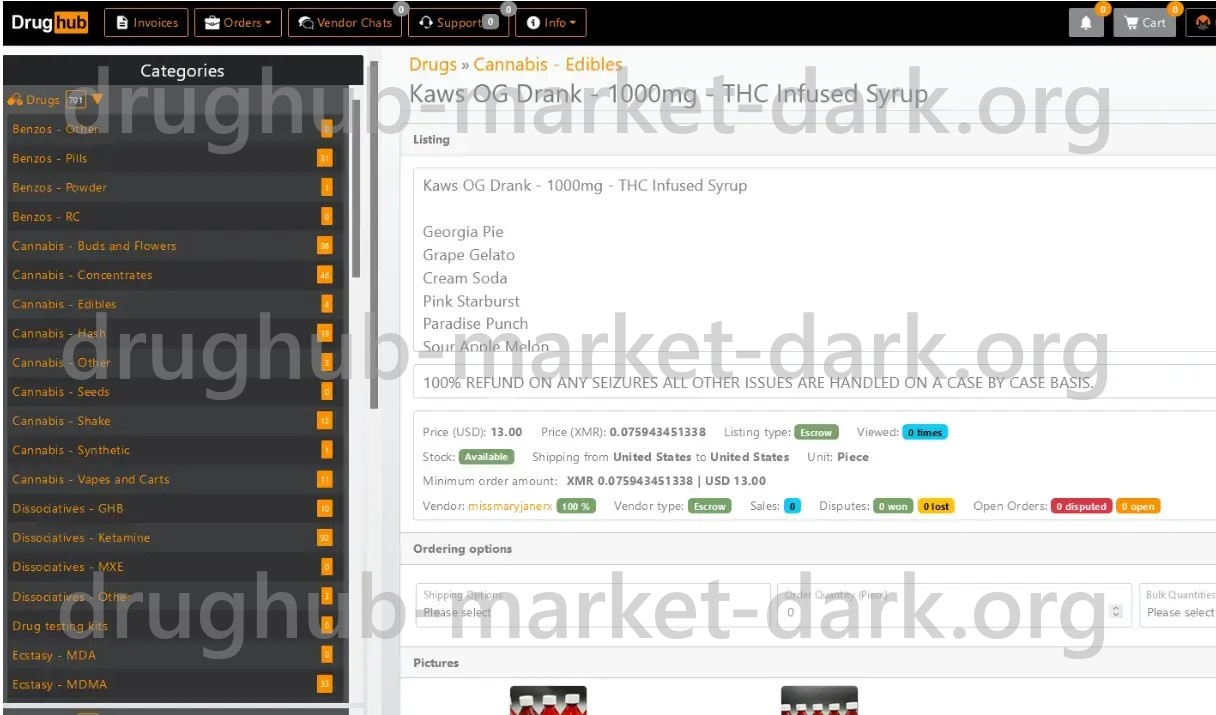 DrugHub market links page - OSINT collection example for dark web monitoring